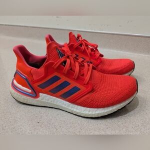 LIKE NEW Adidas UltraBoost 20 Mens Size 9 Solar Red Orange Blue Running Shoes